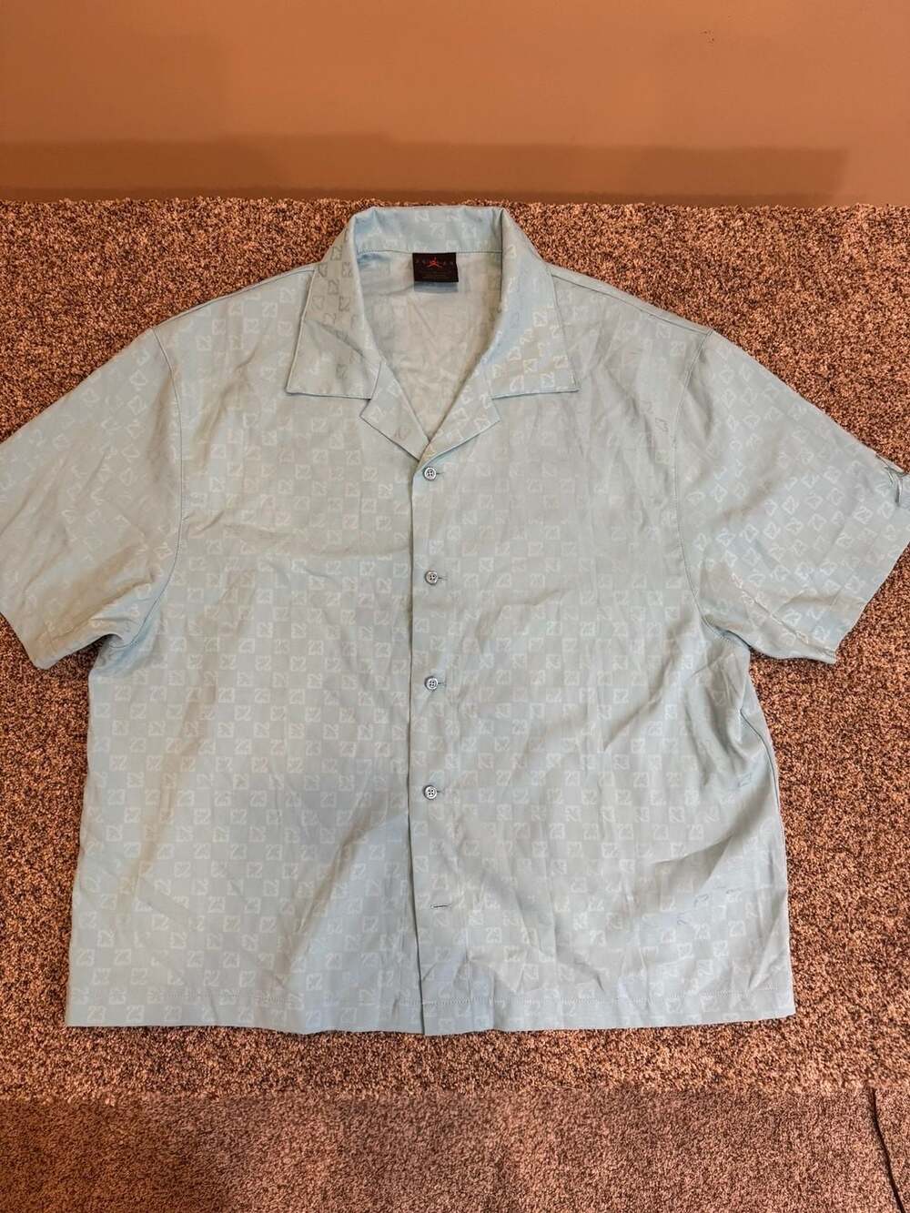 Jordan Men's All-Over Logo Monogram Print Short Sleeve Button-Down Shirt